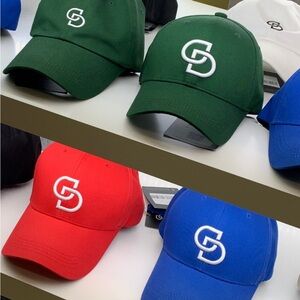 Green, Red, and Blue Logo Caps
